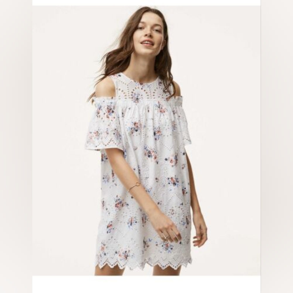 Loft Floral Cold Shoulder Cottagecore Eyelet Summer Dress